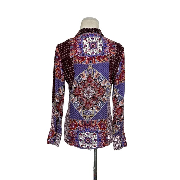 Crosby red blue patchwork long sleeves hidden buttons shirt size Small - Picture 2 of 9